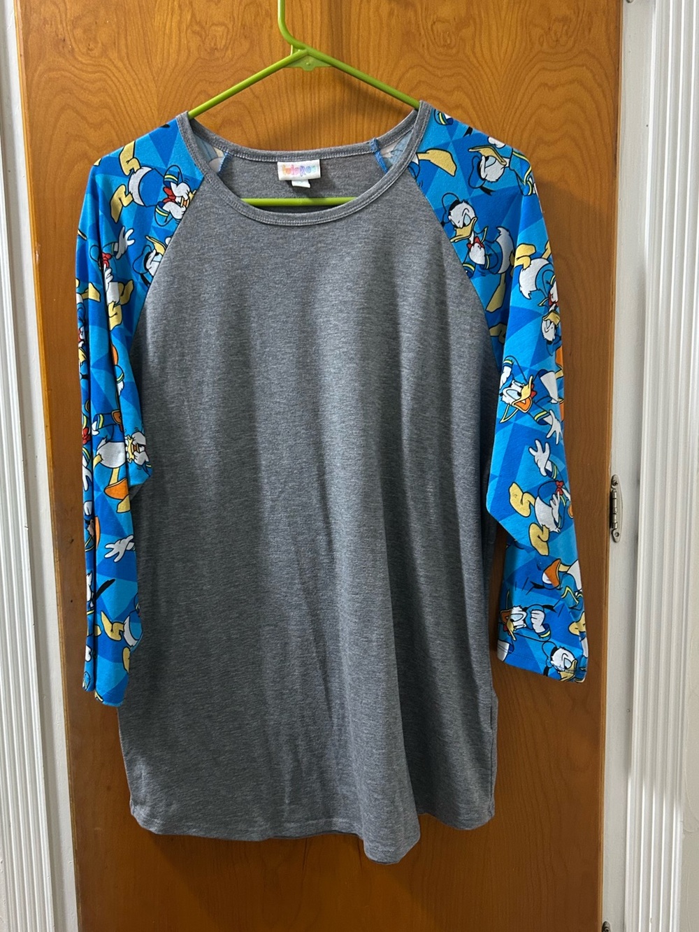 Lularoe Disney Donald Duck Gray & Bright Blue Raglan Shirt